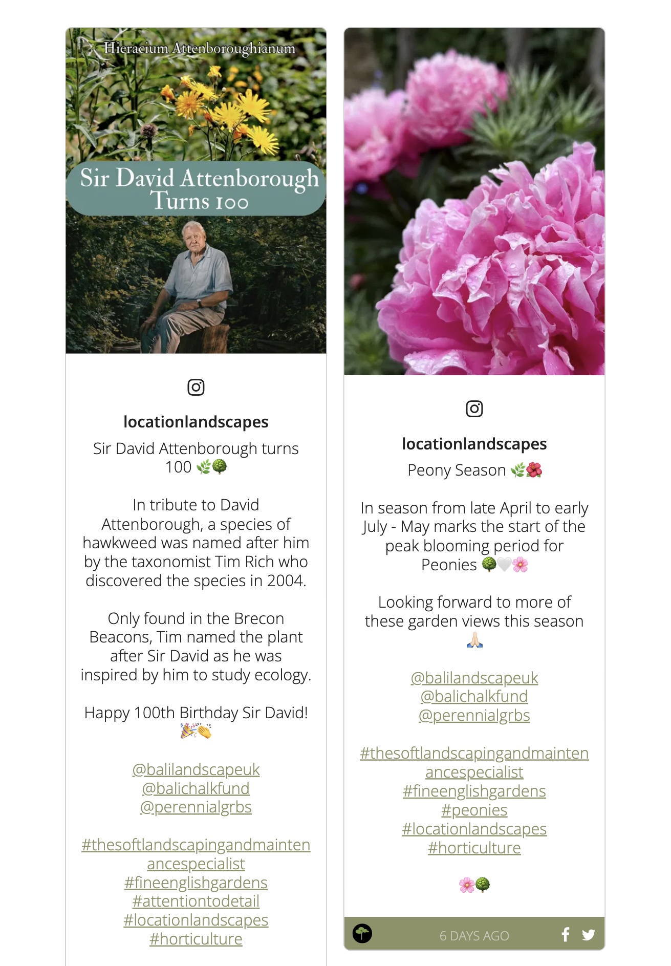 Instagram feed integration on the Location Landscapes website