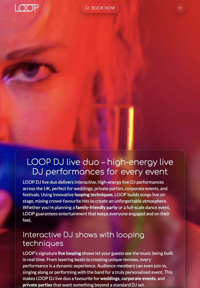 Video-led website design for live DJ entertainment
