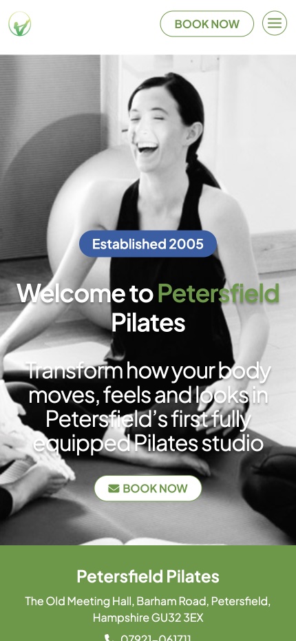 Responsive website for Petersfield Pilates studio